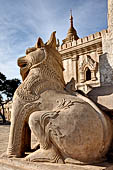 Ananda temple Bagan, Myanmar. Double bodied lions, Manukthiha, guard each corner of the temple base. 